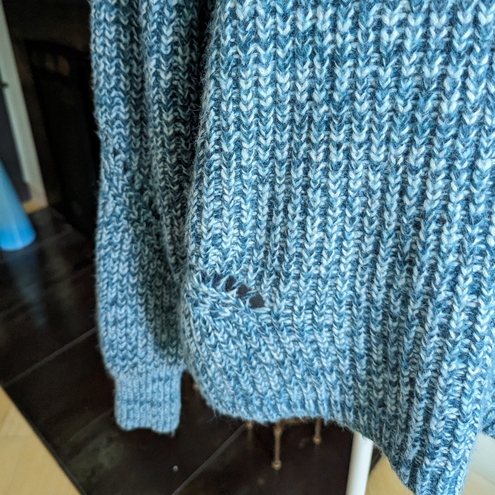 NEW LOFT Ann Taylor Women's XL Open Knit Detail Sweater Blue Marled Long Sleeve - Picture 3 of 11